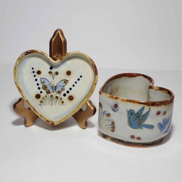 Tonala Folk Art Pottery Planter and Dish Heart - Picture 1 of 9